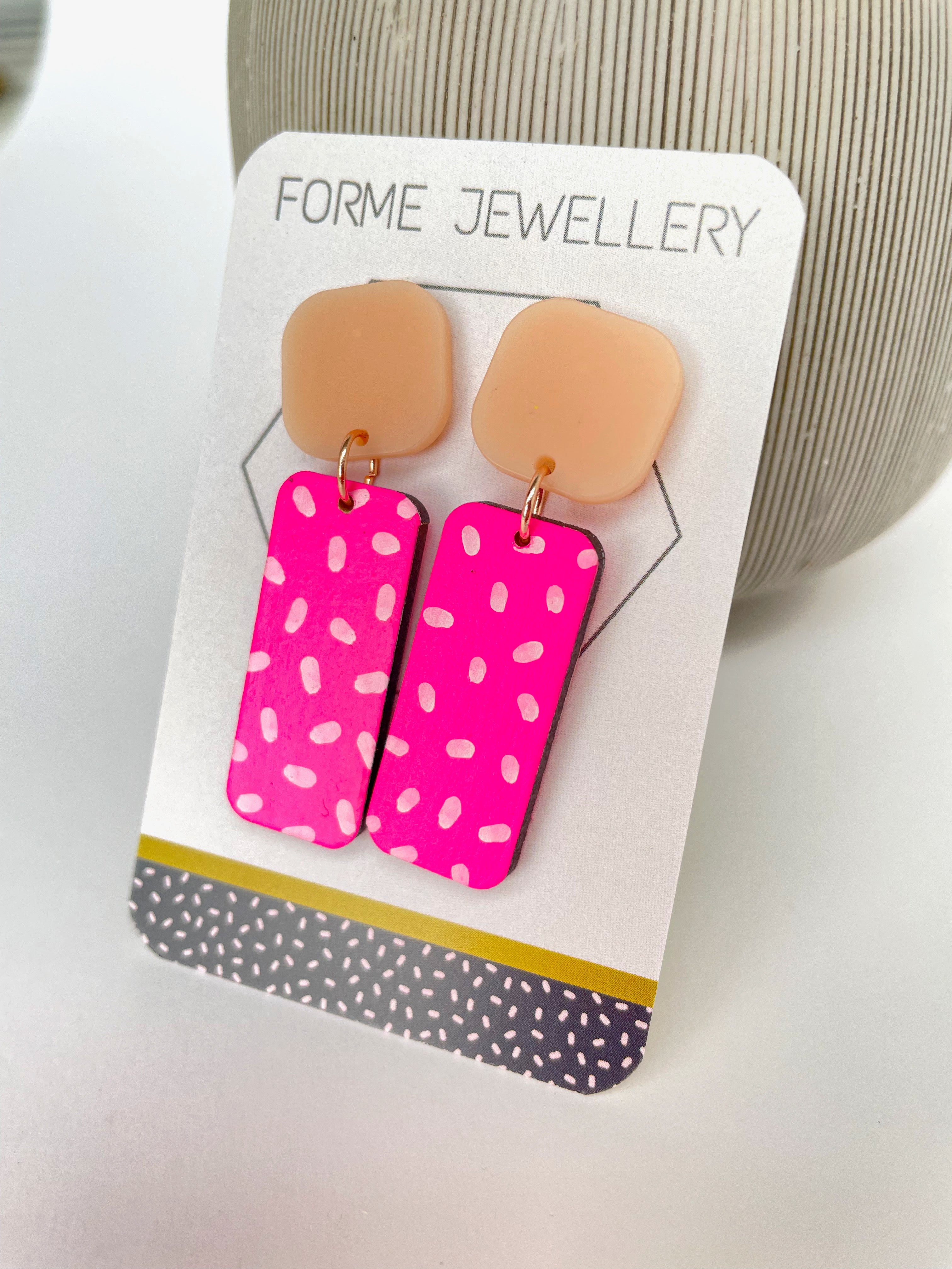 Neon Pink Dangly Earrings